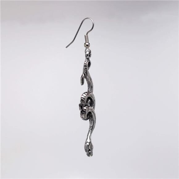 Silver Pewter Coiled Snake Dangle Earrings Serpent Design Hypoallergenic Jewelry - Picture 4 of 8